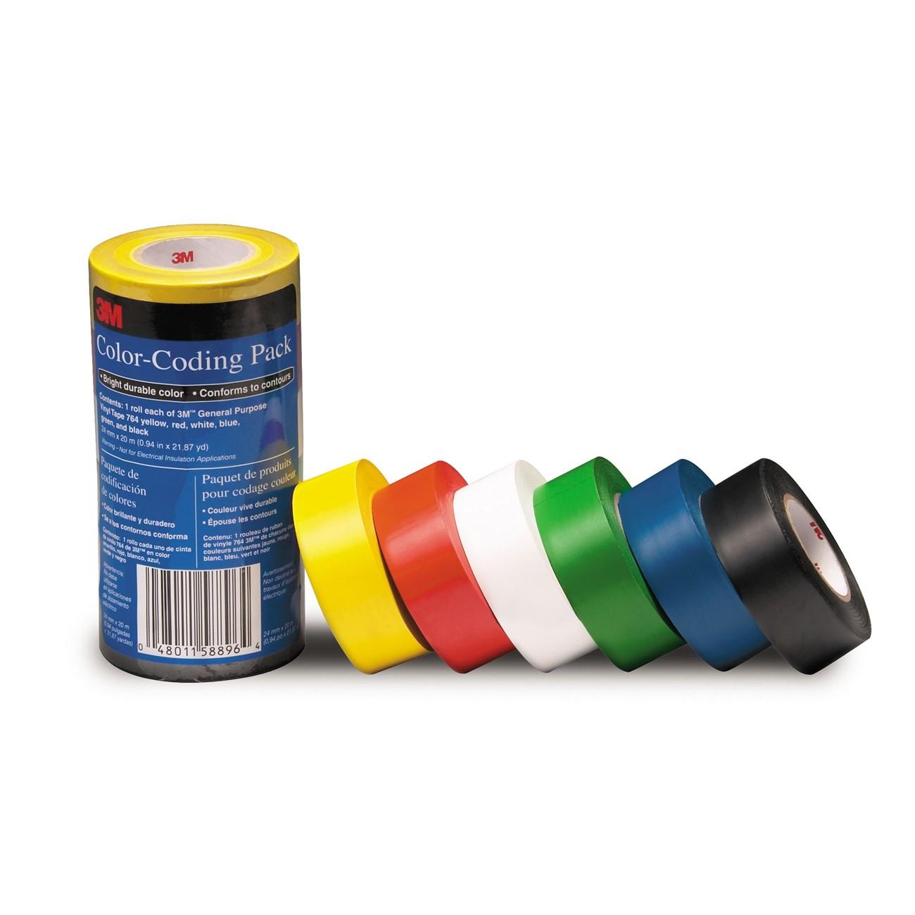 48011-58896 3M General Purpose Vinyl Tape 764,Color Coding Pack