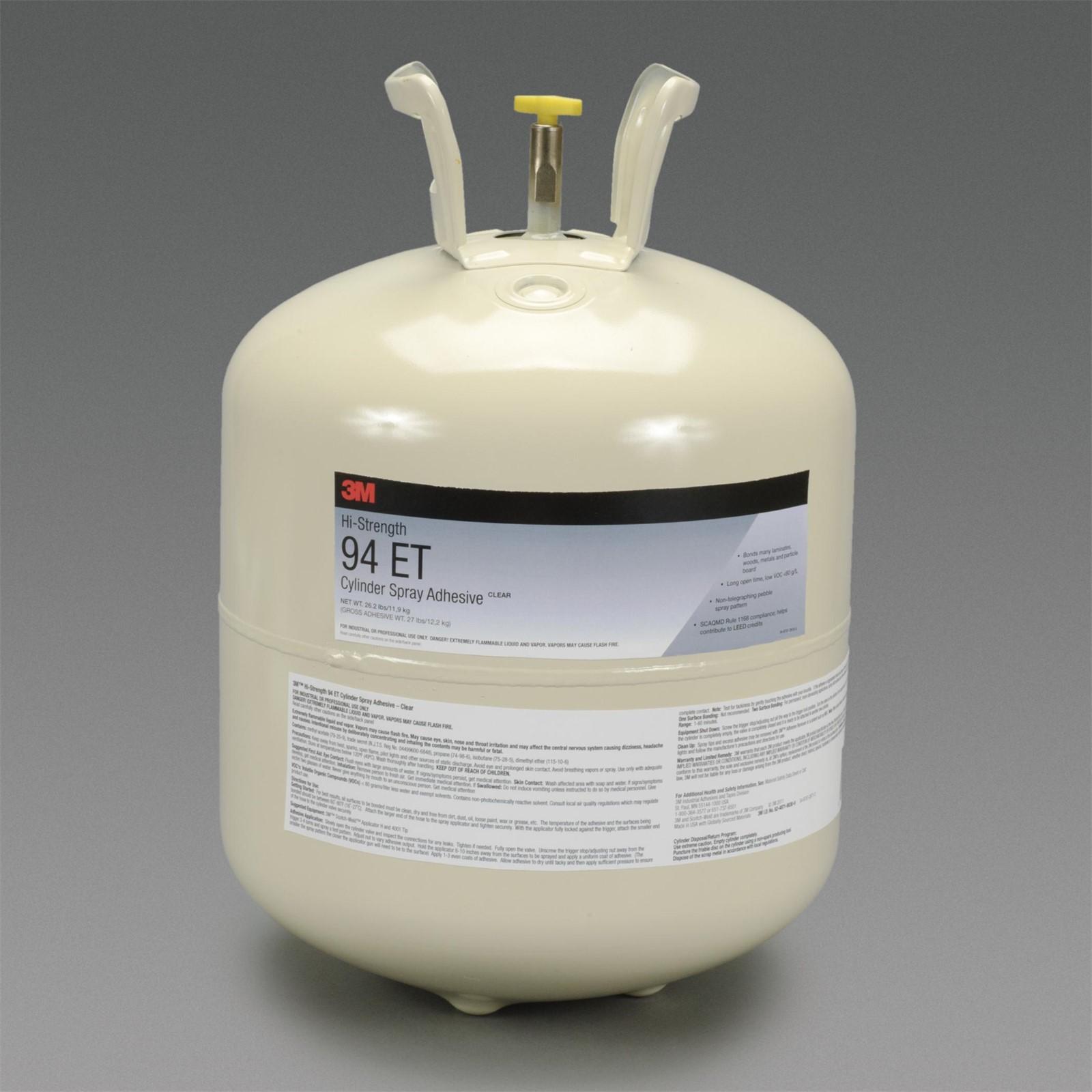 3M(TM) Hi-Strength 94 ET Cylinder Spray Adhesive Clear, Large Cylinder Net Wt 26.2 lbs, 1 per case