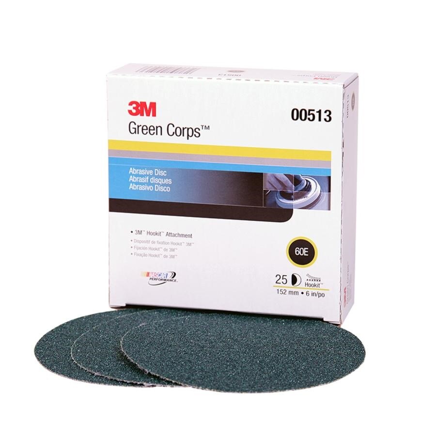 3M(TM) Green Corps(TM) Hookit(TM) Regalite(TM) Disc, 00513, 6 in, 60E, 25 discs per box, 5 boxes per case
