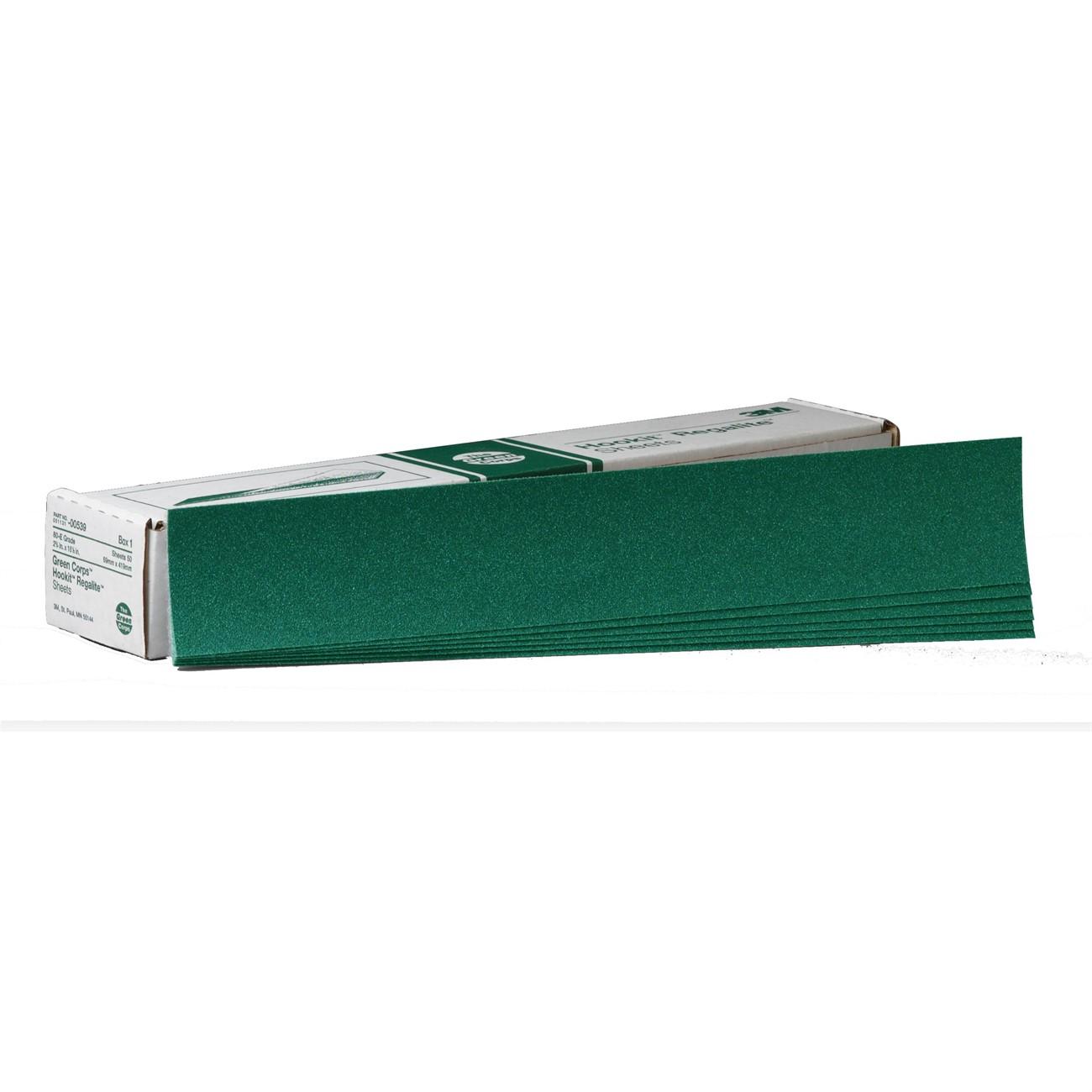 3M(TM) Green Corps(TM) Hookit(TM) Regalite(TM) Sheet, 00539, 2 3/4 in x 16 1/2 in, 80E, 50 sheets per box, 5 boxes per case