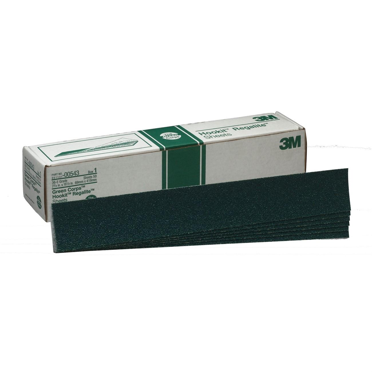 3M(TM) Green Corps(TM) Hookit(TM) Regalite(TM) Sheet, 00543, 2 3/4 in x 16 1/2 in, 36E, 50 sheets per box, 5 boxes per case