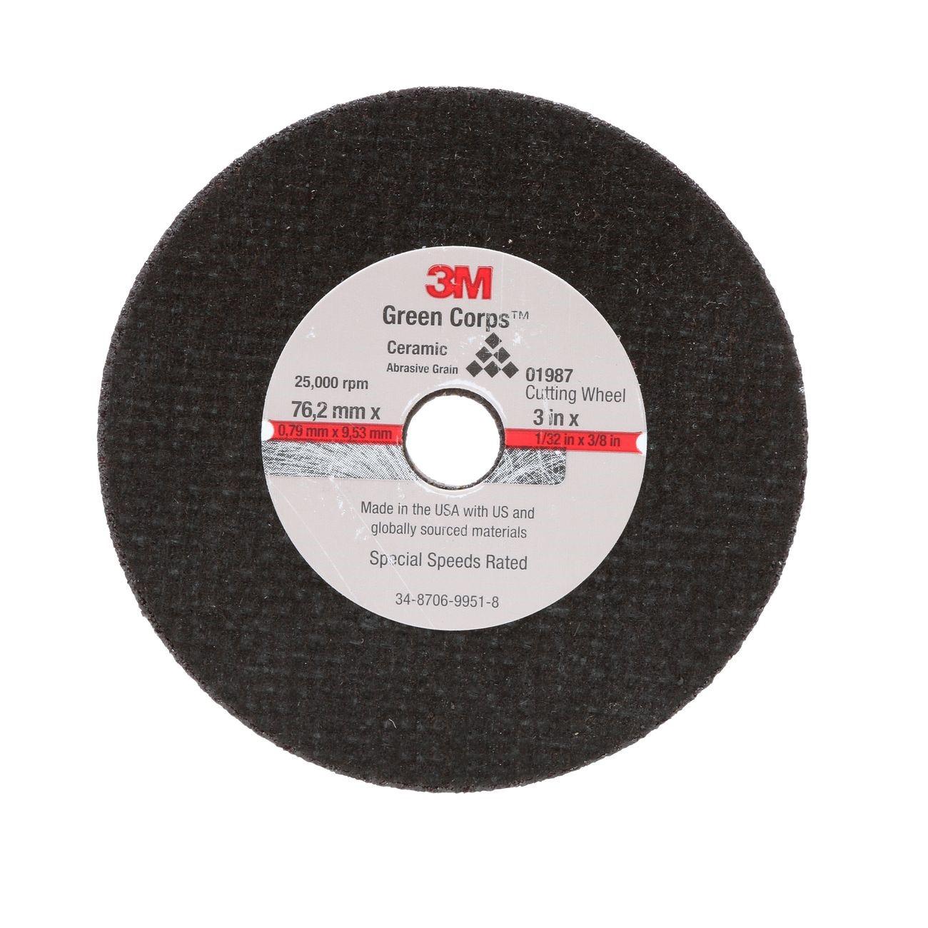 3M General Purpose Cut-Off Wheel, 01987, 3 in x 1/32 in x 3/8 in, 50 per case