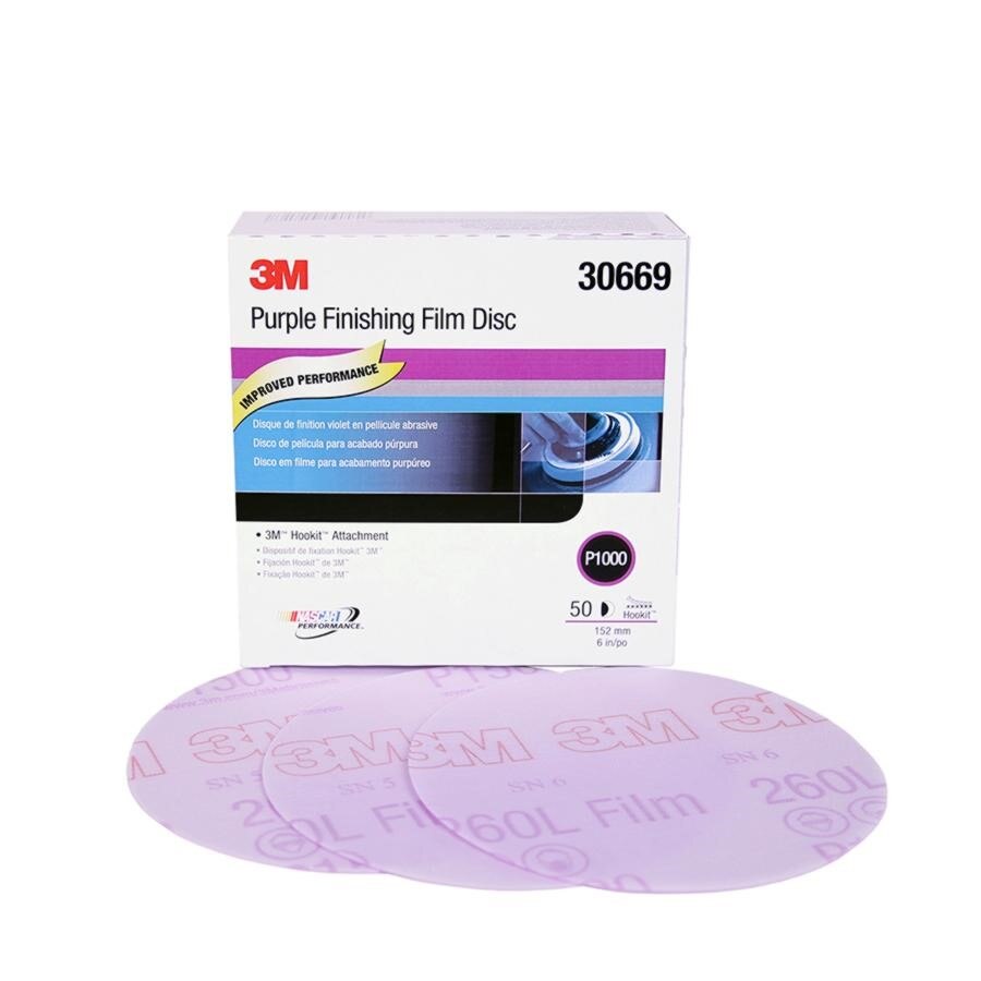 3M(TM) Purple Finishing Film Hookit(TM) Disc, 30669, 6 in, P1000, 50 discs per box, 4 boxes per case