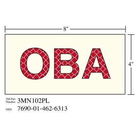 3M(TM) Photoluminescent Film 6900, Shipboard Sign 3MN102PL "OBA", 8 in x 4 in, 10 per package