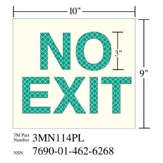 3M(TM) Photoluminescent Film 6900, Shipboard Sign 3MN114PL, 10 in x 9 in, NO EXIT, 10/pkg