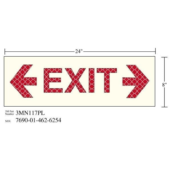 3M(TM) Photoluminescent Film 6900, Shipboard Sign 3MN117PL, 24 in x 8 in, EXIT W/DBL ARW, 10/pkg