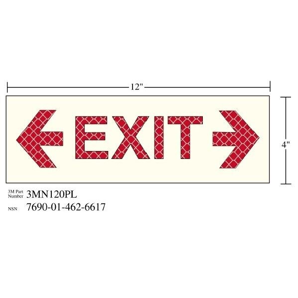 3M(TM) Photoluminescent Film 6900, Shipboard Sign 3MN1120PL, 12 in x 4 in, EXIT W/DBL ARW, 10/pkg