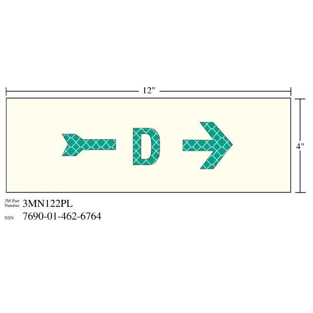 3M(TM) Photoluminescent Film 6900, Shipboard Sign 3MN122PL, 12 in x 4 in, D W/RGT ARW, 10/pkg
