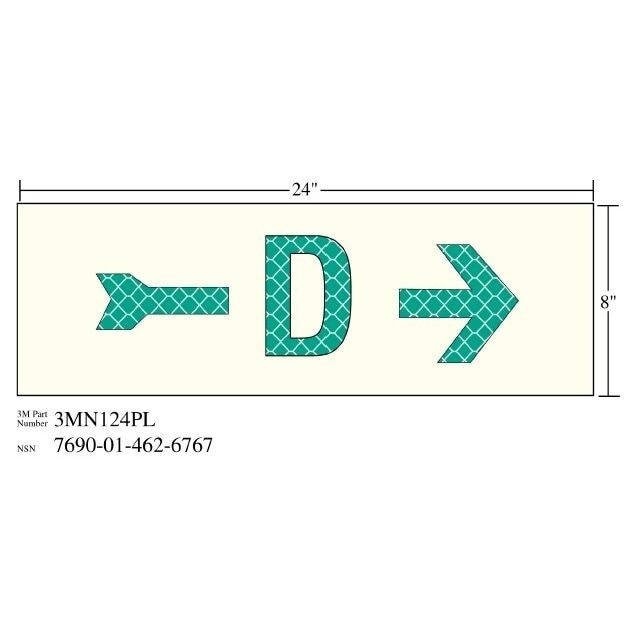 3M(TM) Photoluminescent Film 6900, Shipboard Sign 3MN124PL, 24 in x 8 in, D W/RGT ARW, 10/pkg