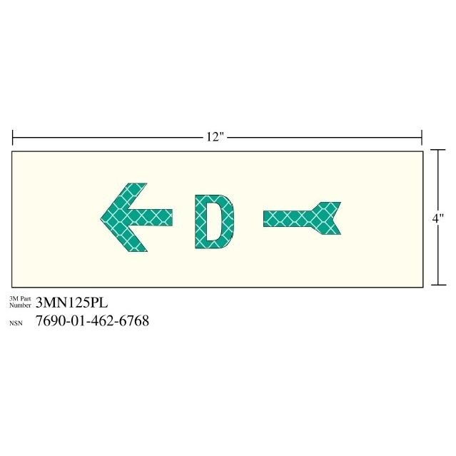 3M(TM) Photoluminescent Film 6900, Shipboard Sign 3MN125PL, 12 in x 4 in, D W/LEFT ARW, 10/pkg