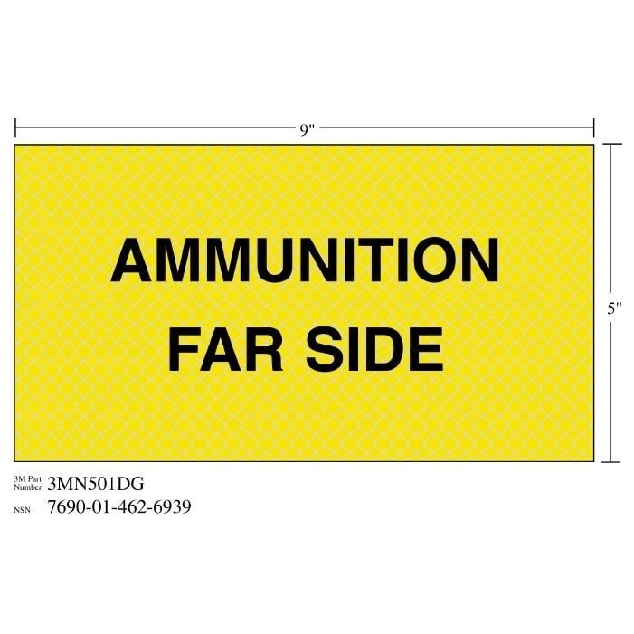 3M(TM) Diamond Grade(TM) Weapon Sign 3MN501DG "AMMUN SIDE", 9 in x 5 in, 10 per package