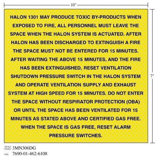 3M(TM) Diamond Grade(TM) Fire Fighting Sign 3MN306DG "HALON SWITCHES", 10 in x 7 in, 10 per package