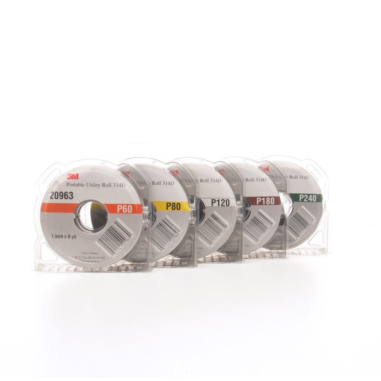 3M Portable Utility Cloth Roll Kit, Series:  314D, Size: 1", Grit:  P60X, P80J, P120J, P180J, P240J, Material: Aluminum Oxide,  Package Qty: 5 rolls per case, 3M Stock#:  7000118641