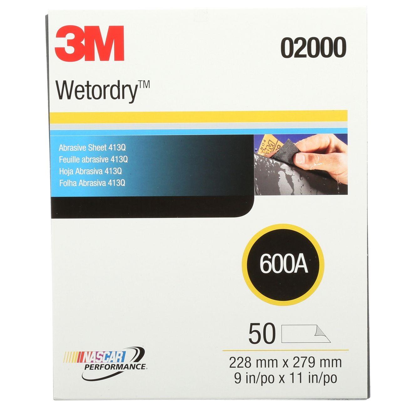 3M™ Wetordry™ Abrasive Sheet 413Q, 02000, 600, 9 in x 11 in, 50 sheets per carton, 5 cartons per case