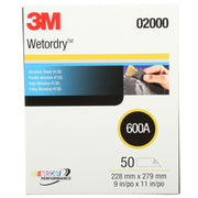 3M™ Wetordry™ Abrasive Sheet 413Q, 02000, 600, 9 in x 11 in, 50 sheets per carton, 5 cartons per case