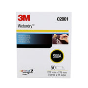 3M Wetordry Tri-M-ite Sheet, 02001, 9" x 11", 500A, 50 sheets per sleeve, 5 sleeves per case