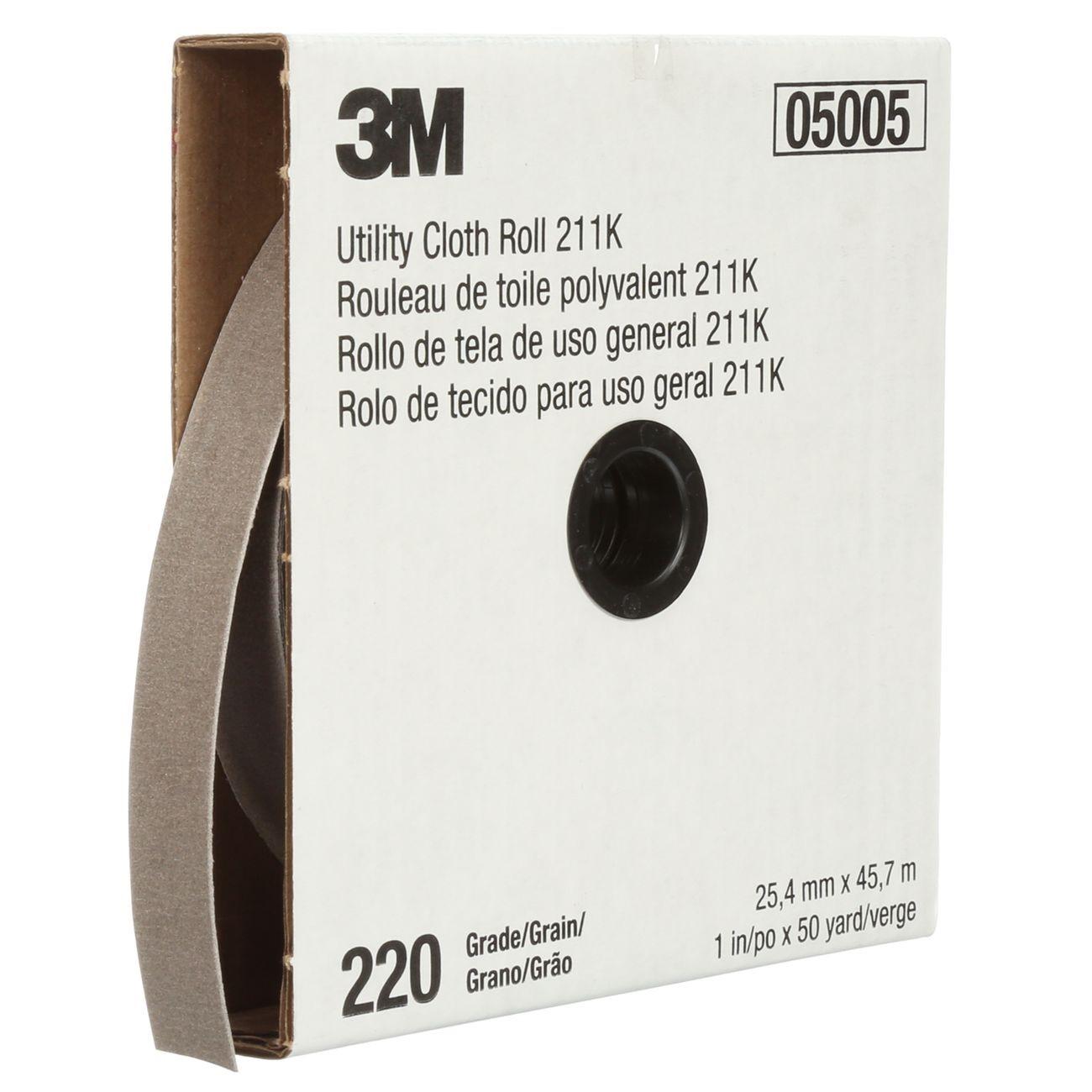 3M(TM) Utility Cloth Roll 211K, 1 in x 50 yd 220 J-weight, 5 per case