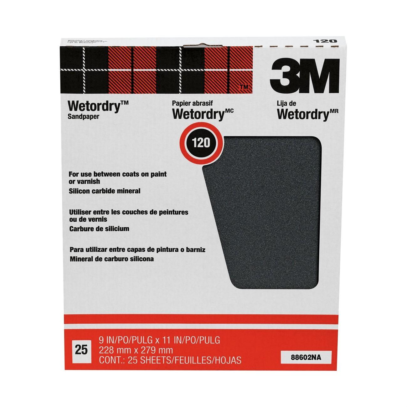 3M(TM) Pro-Pak(TM) Wetordry(TM) Sanding Sheets 88602NA, 9 in x 11 in, 120C grit, 25 sht pk
