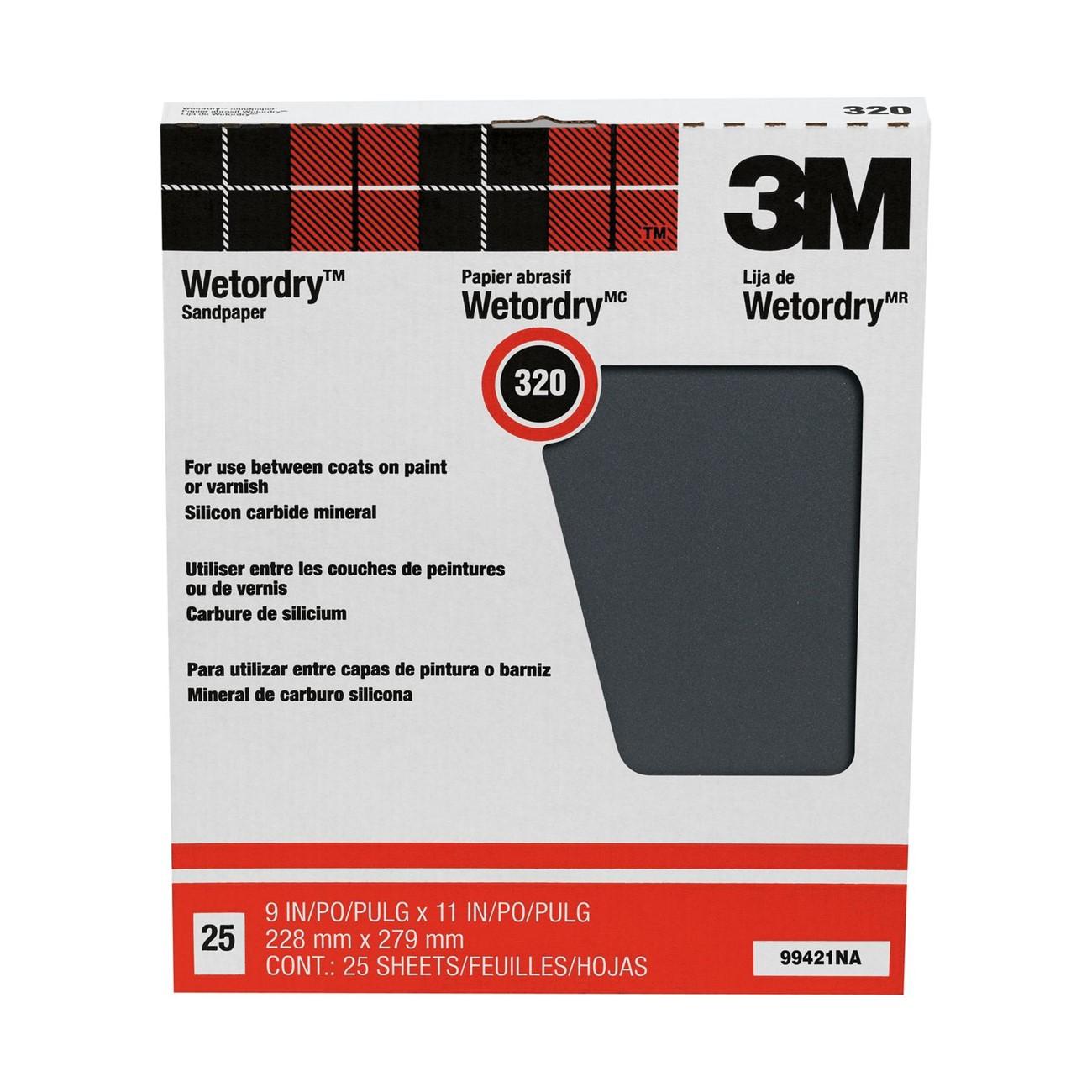 3M(TM) Pro-Pak(TM) Wetordry(TM) Between Finish Coats Sanding Sheets 99421NA, 9 in x 11 in, 320A grit, 25 sht pk