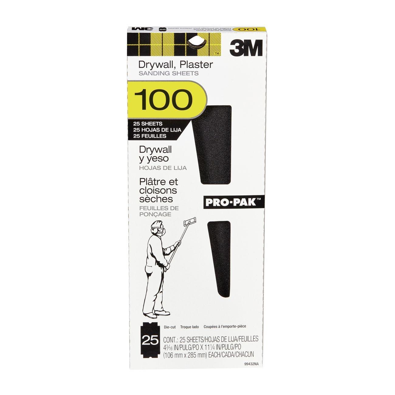 3M(TM) Pro-Pak(TM) Drywall Sanding Sheet 99432NA, 4 3/16 in x 11 1/4 in, 100C grit, 25/pk, Open Stock