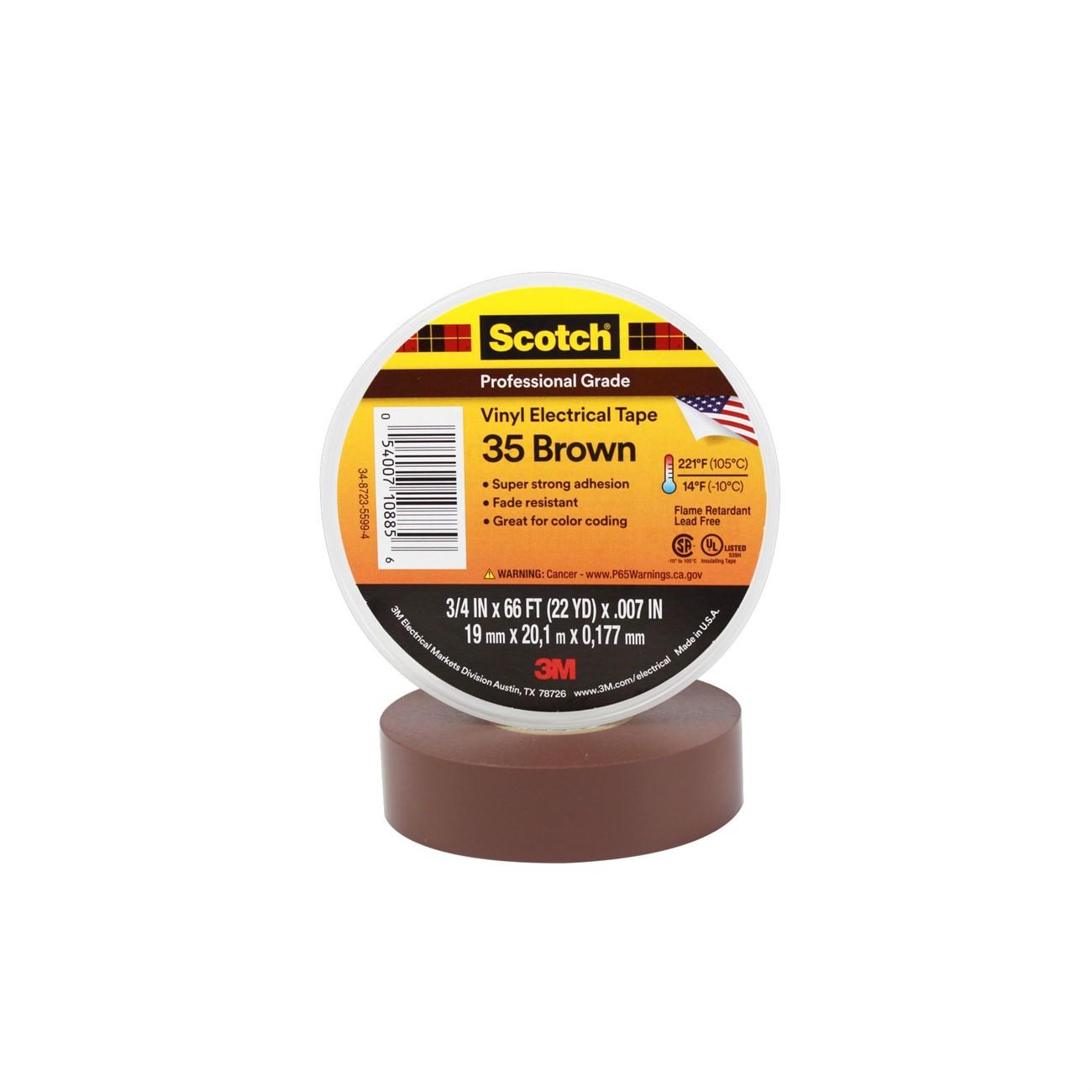 Electrical Tape, Scotch Vinyl Electrical Color Coding Tape 35-Brown-3/4, 3/4 in x 66 ft (19 mm x 20,1 m), 100 per case