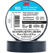 3M™ Temflex™ Vinyl Electrical Tape 165, Black, 3/4 in x 60 ft (19 mm x 18 m), 6 mil, 100 Rolls/Case Replacement for the 1700, UPC #54007-69764