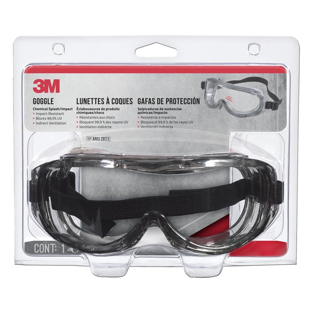 7100160750 3M™ Safety Goggle Chemical Splash, Gray, Anti-Scratch, Indirect,