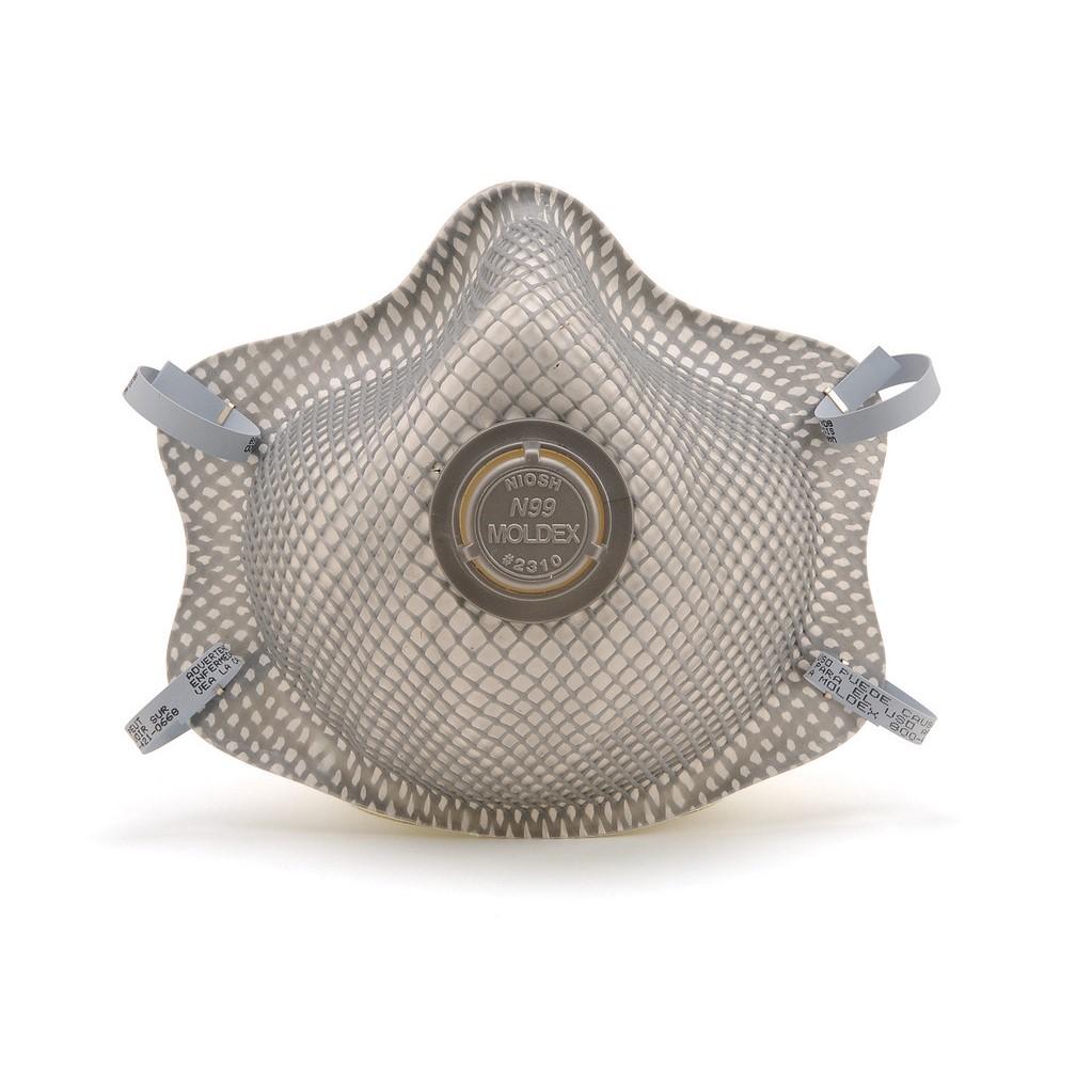 2310 Moldex Disposable Respirator, N99, M/L, Dual Non-Adjustable, Particulate, Gray, Latex, Molded