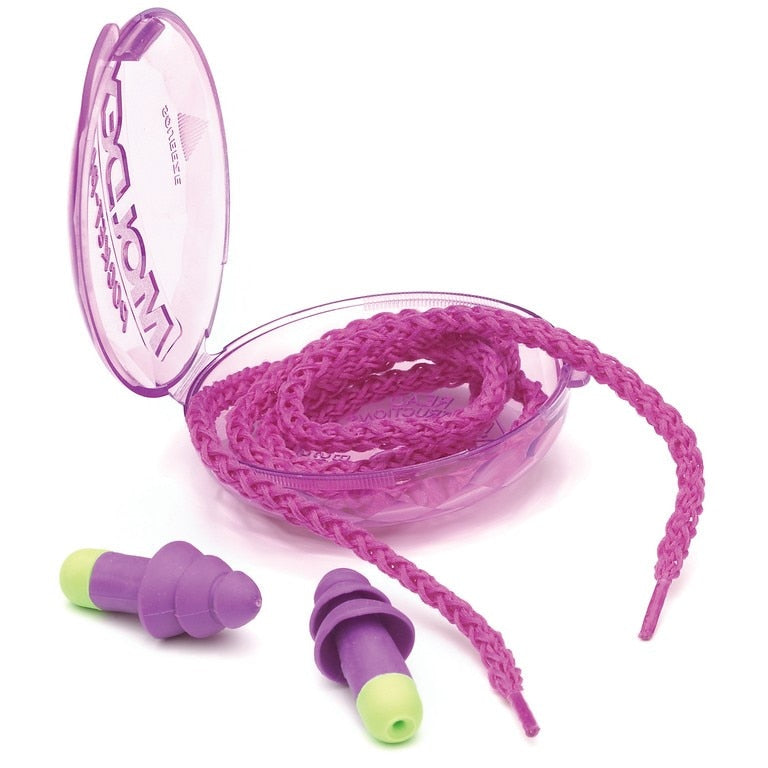 6420 Moldex Rockets Earplug, One Size, Reusable, Flanged, Corded/Uncorded, Purple/Bright Green Plug