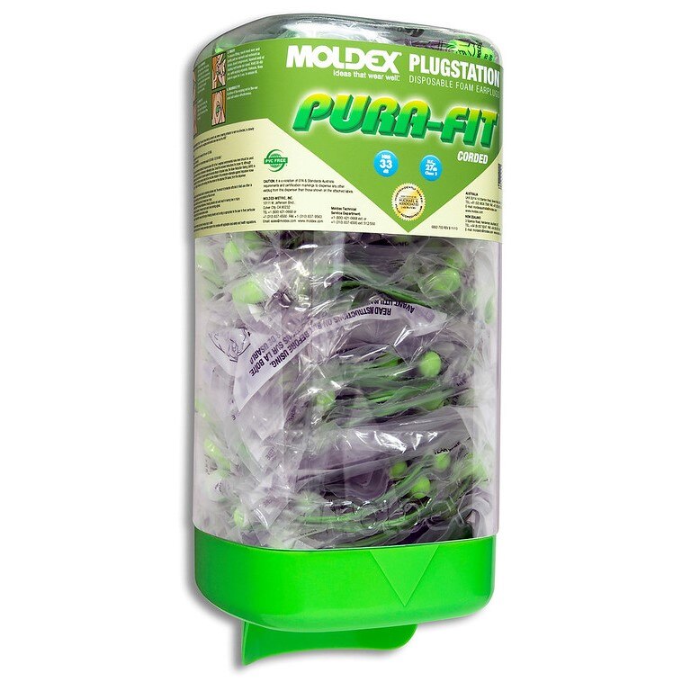 6882 Moldex PlugStation Earplug Dispenser, One Size, Disposable, Foam, Tapered, Corded, Green, 33 dB