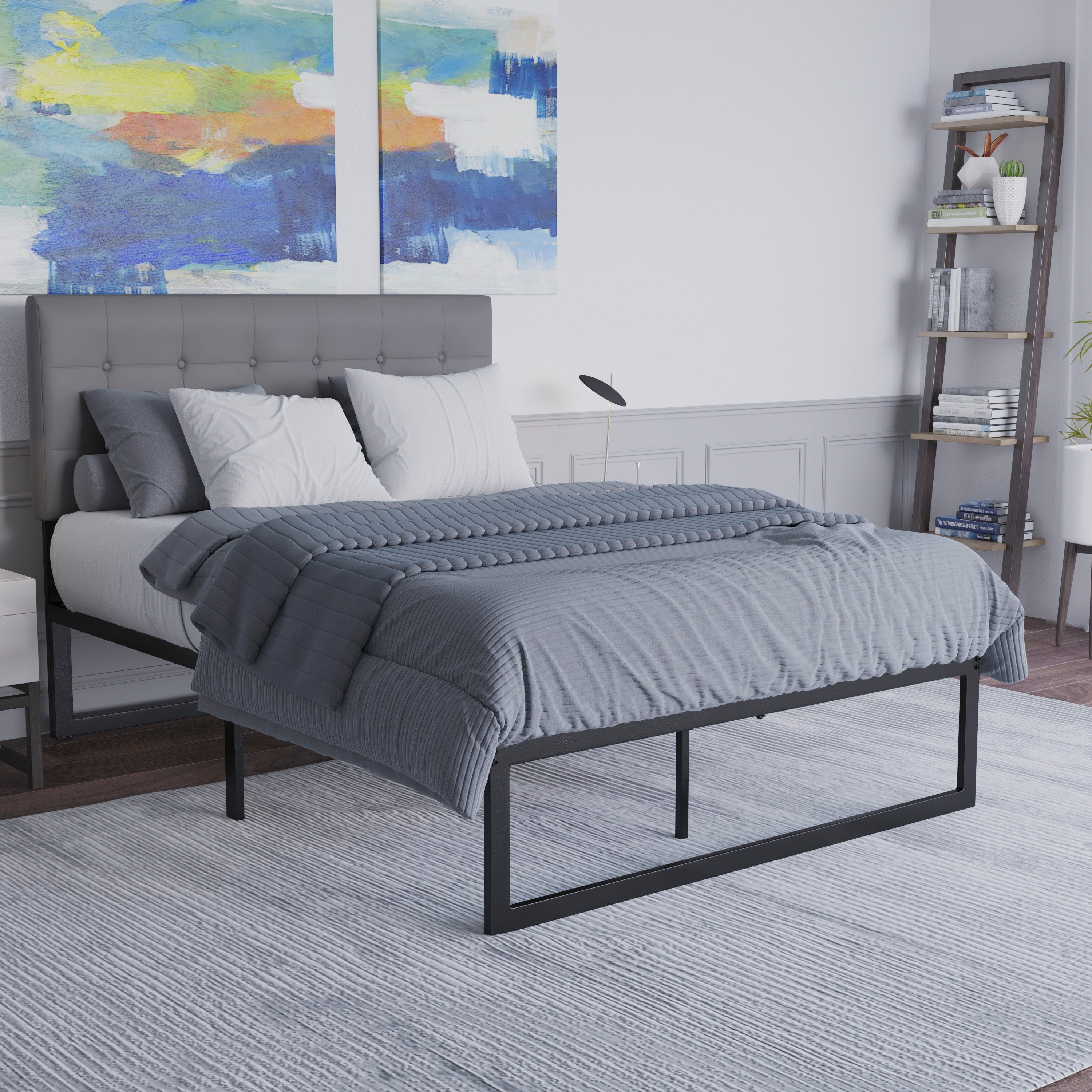 Bentley Universal 14 Inch Metal Platform Bed Frame - No Box Spring Needed w/ Steel Slat Support and Quick Lock Functionality - Full