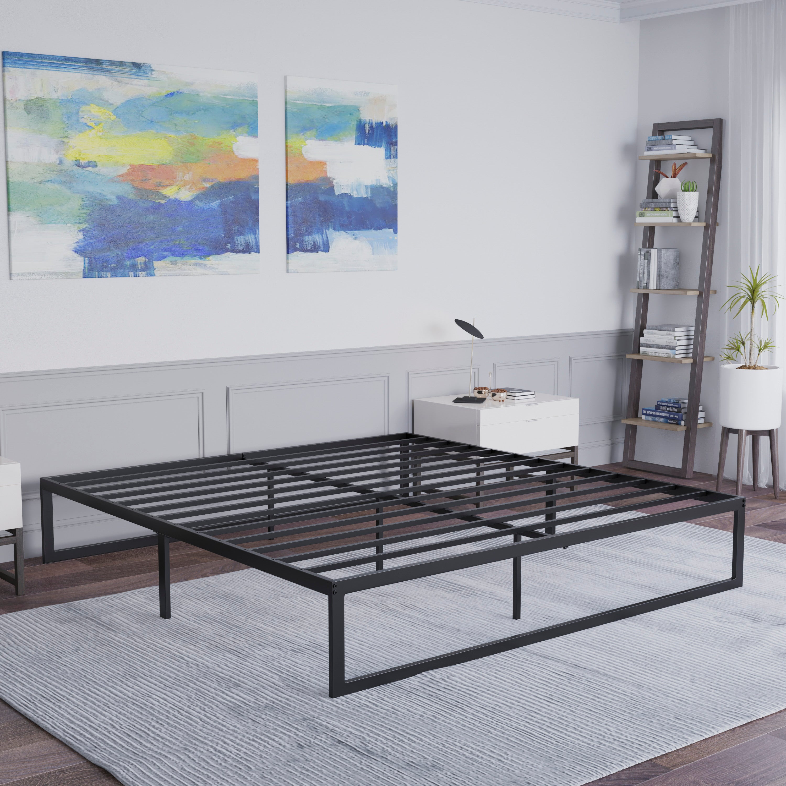 Bentley Universal 14 Inch Metal Platform Bed Frame - No Box Spring Needed w/ Steel Slat Support and Quick Lock Functionality - King