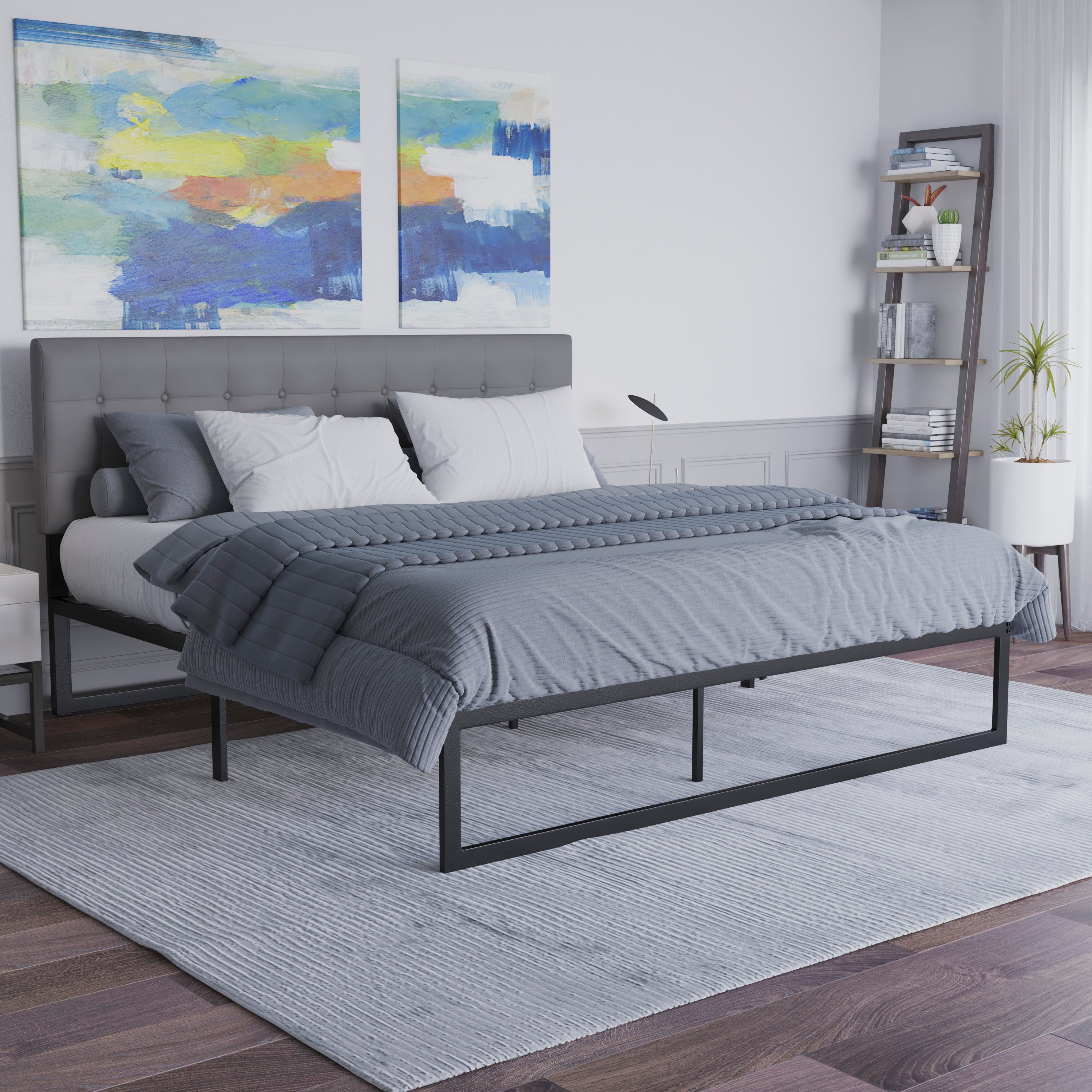 Bentley Universal 14 Inch Metal Platform Bed Frame - No Box Spring Needed w/ Steel Slat Support and Quick Lock Functionality - King