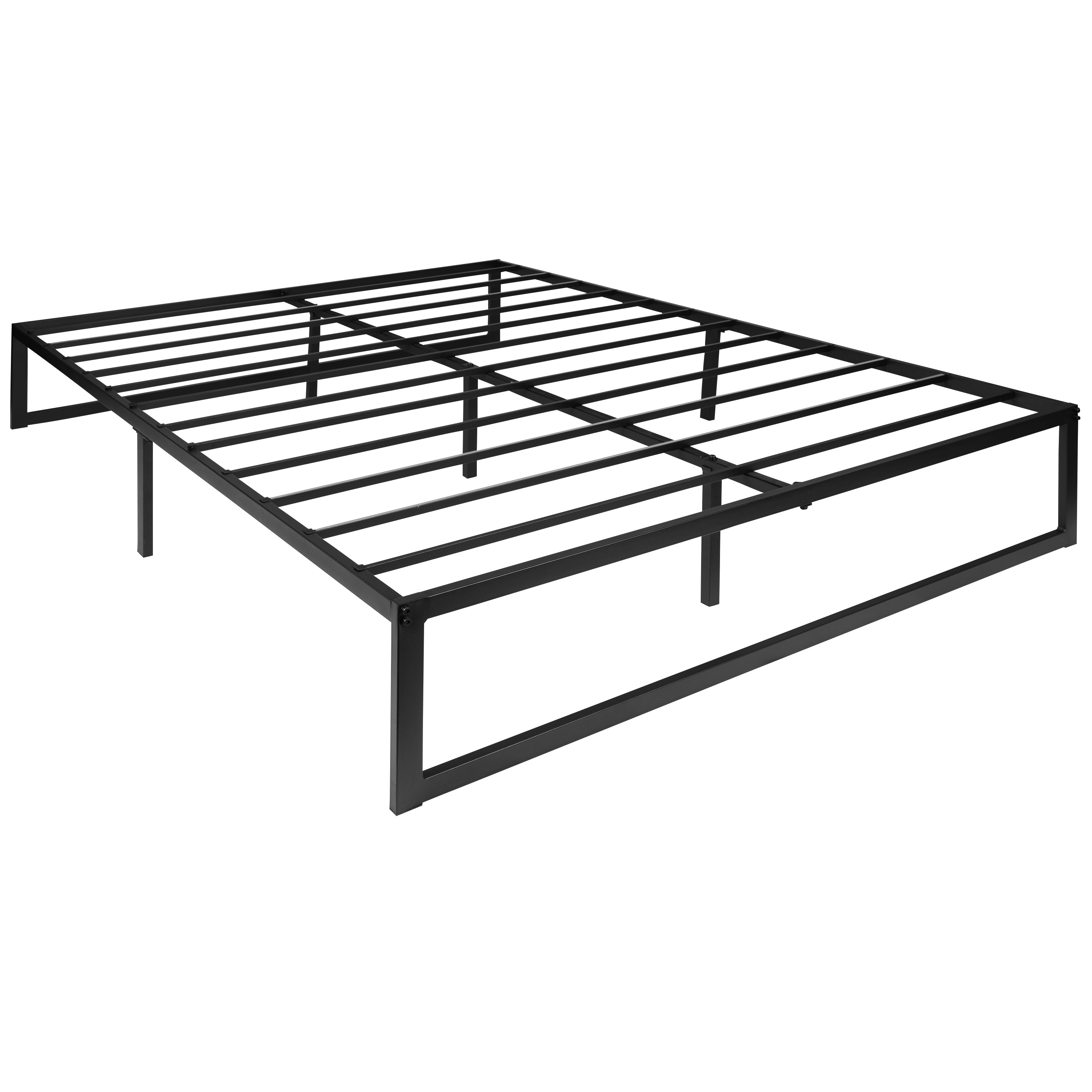 Bentley Universal 14 Inch Metal Platform Bed Frame - No Box Spring Needed w/ Steel Slat Support and Quick Lock Functionality - Queen