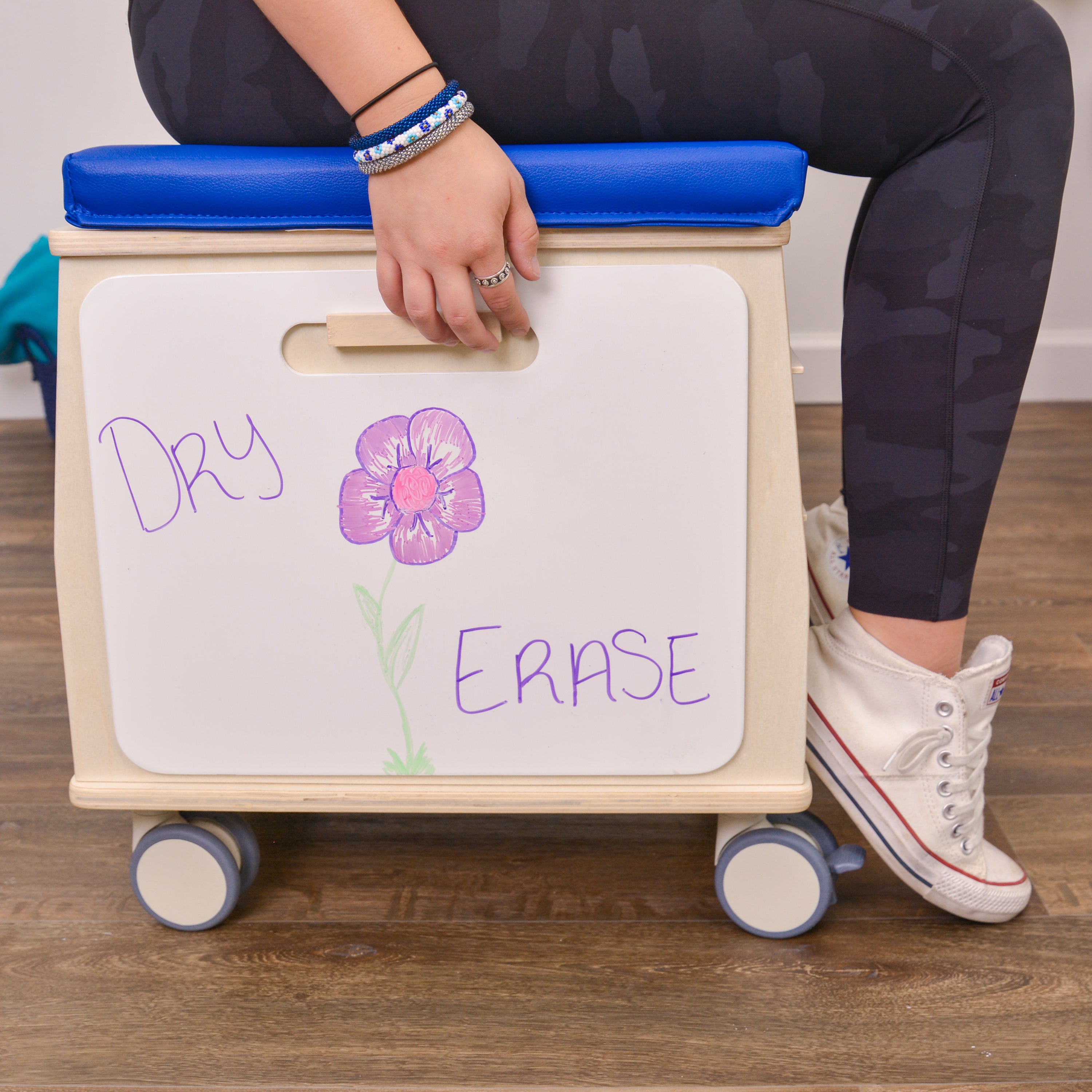 Mobile Teacher Stool with Storage - Blue Cushion - RTA