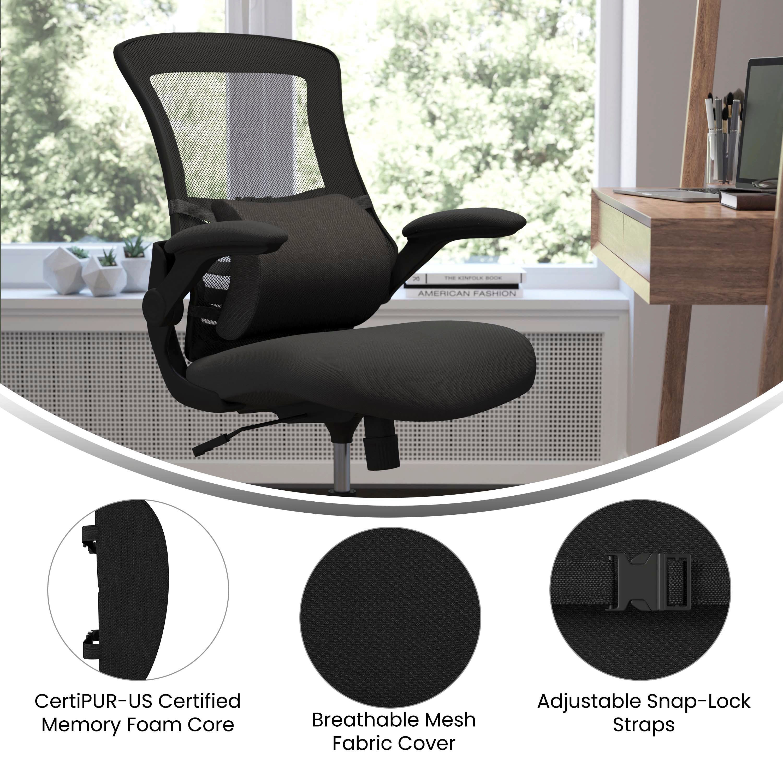 Rey Lumbar Support Pillow, Office Chair and Car Seat Cushion with Adjustable Straps and CertiPUR-US Certified Memory Foam, Black