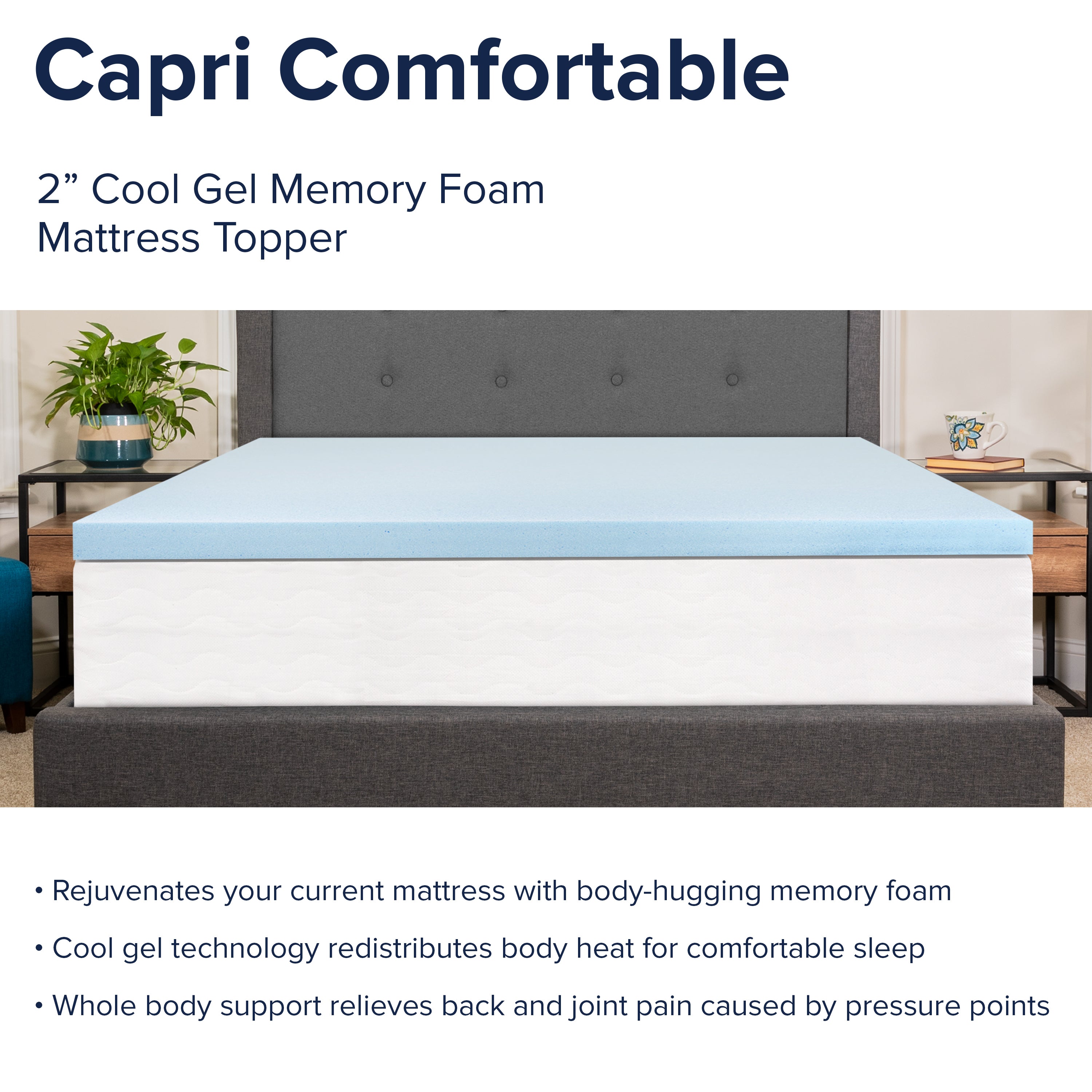 Capri Comfortable Sleep 2 inch Cooling Gel Mattress Topper with CertiPUR-US Certified Memory Foam - Twin