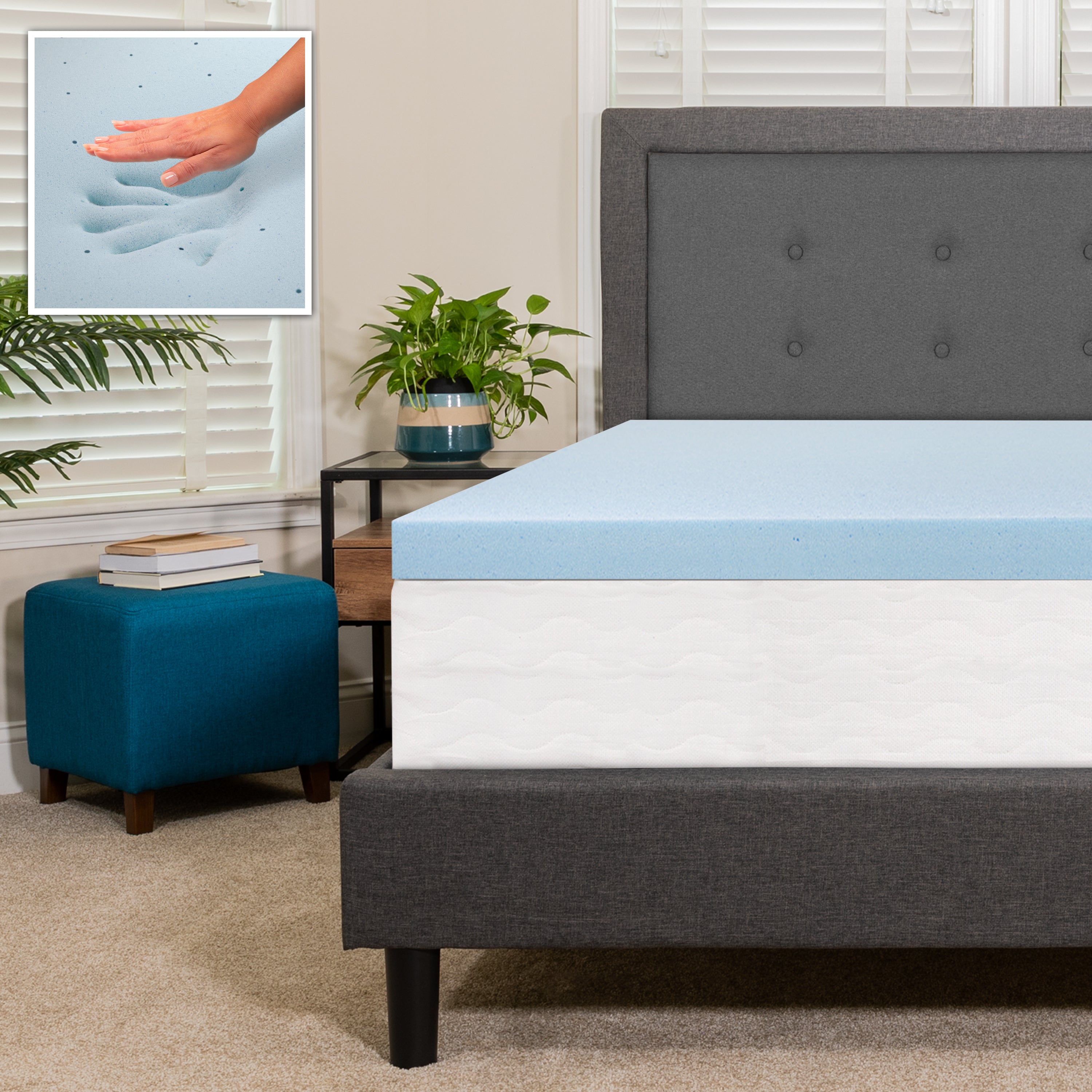 Capri Comfortable Sleep 3 inch Cooling Gel Mattress Topper with CertiPUR-US Certified Memory Foam - Queen