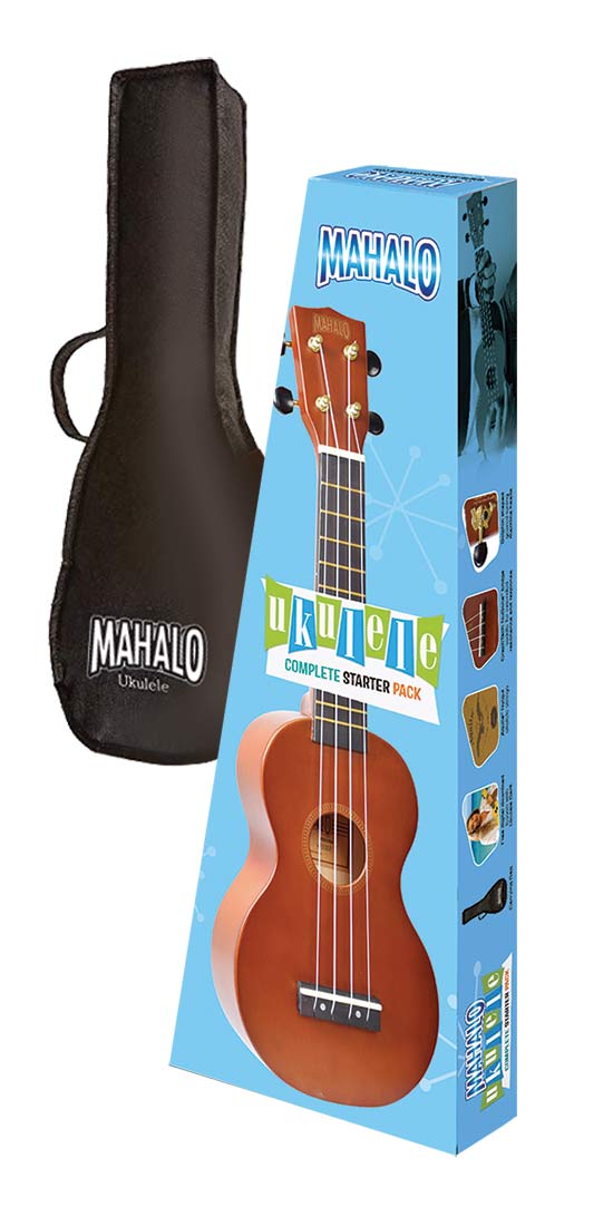 Mahalo MR1-TBR-PK Rainbow Soprano Ukulele Package. Trans Brown