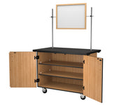 NPS® Mobile Science Cabinet with Shelving, Phenolic Top and Whiteboard/Mirror, Surface Color: Black, Cabinet Color: Oak