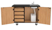 NPS® Mobile Science Cabinet with Inner Drawers & Shelf, Chem-Res Top and Sink, Surface Color: Black, Cabinet Color: Oak