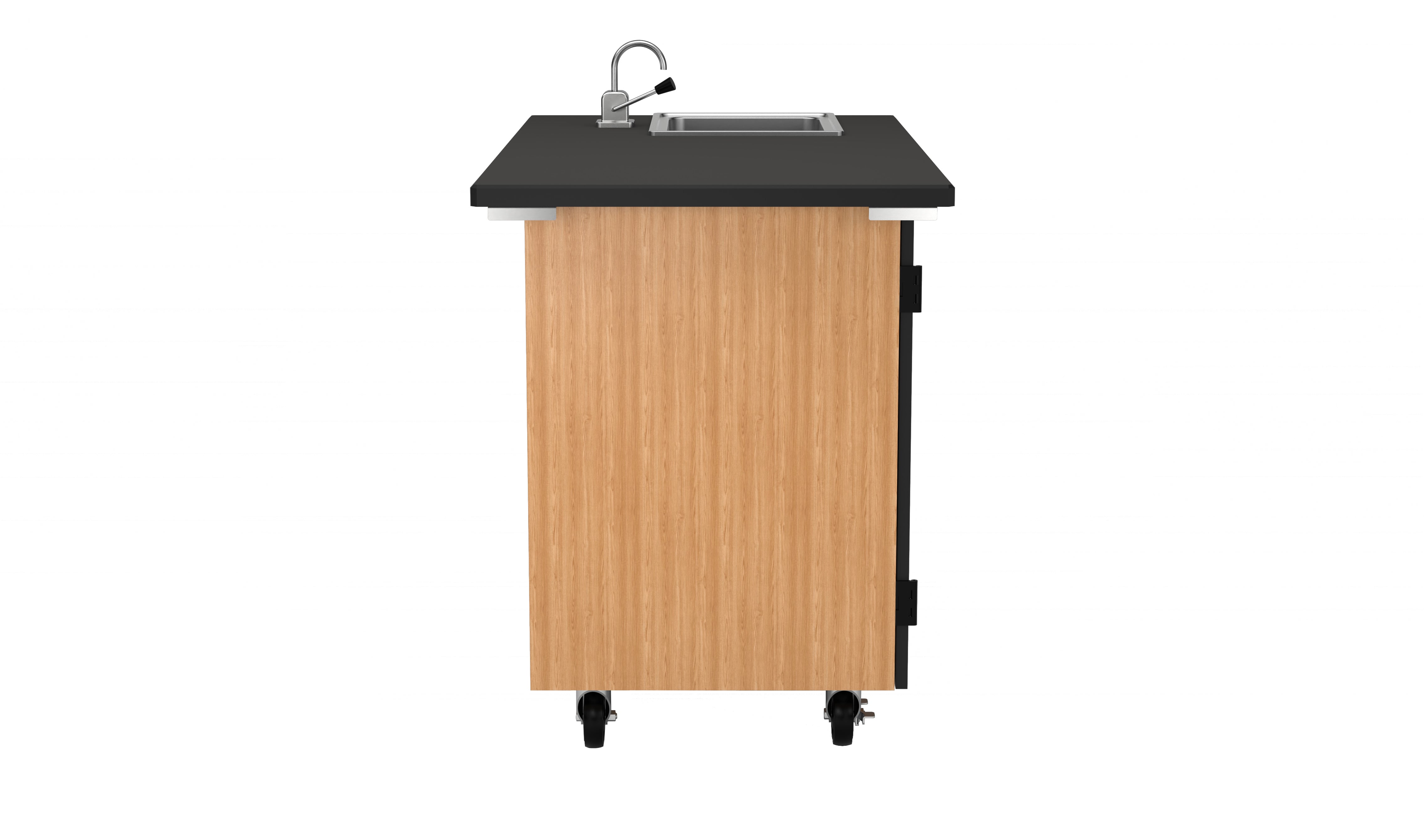 NPS® Mobile Science Cabinet with Inner Drawers & Shelf, Phenolic Top and Sink, Surface Color: Black, Cabinet Color: Oak