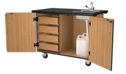 NPS® Mobile Science Cabinet with Inner Drawers & Shelf, Phenolic Top and Sink, Surface Color: Black, Cabinet Color: Oak
