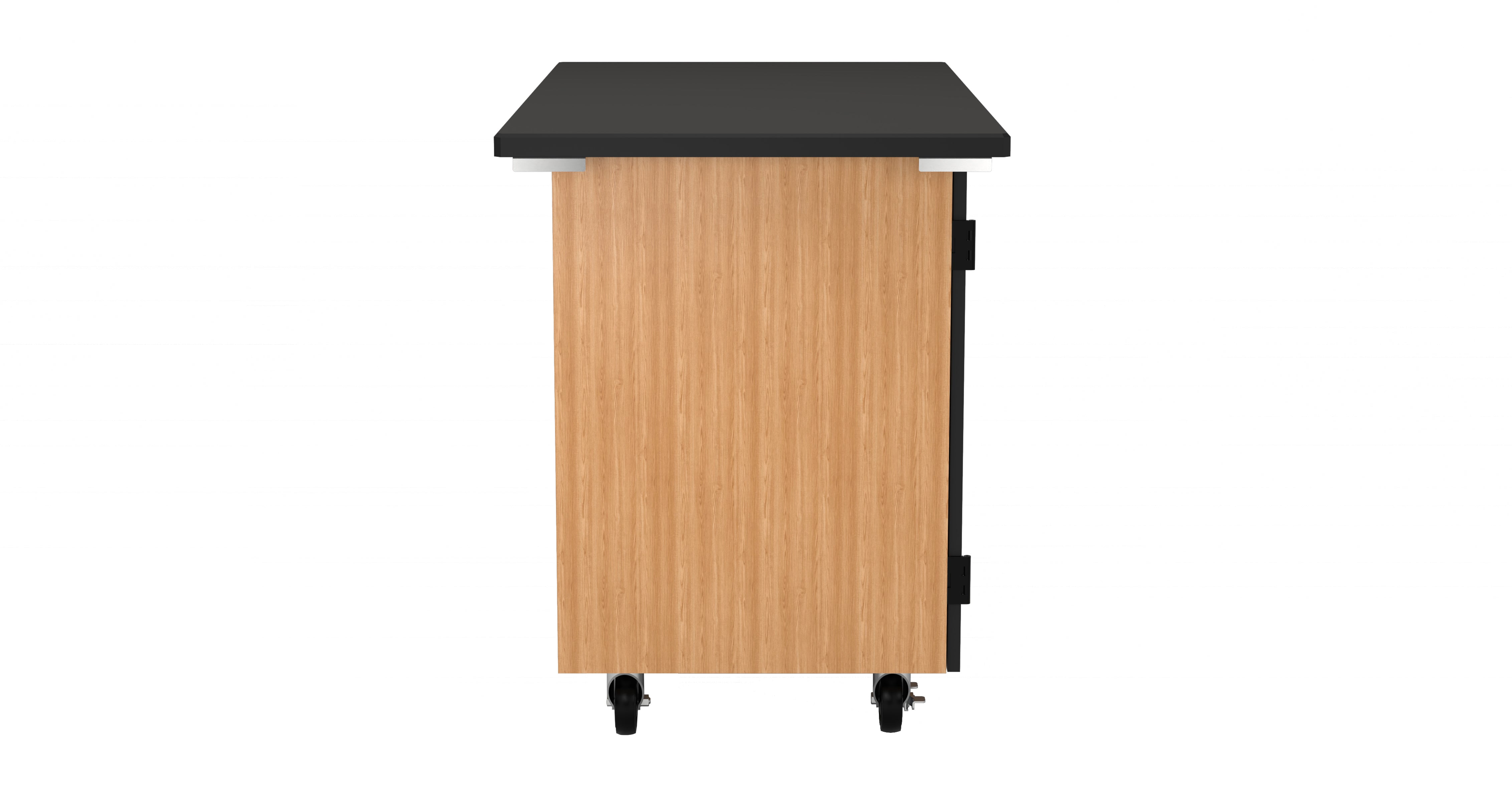 NPS® Mobile Science Cabinet with Inner Drawers & Shelf, Phenolic Top, Surface Color: Black, Cabinet Color: Oak