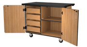 NPS® Mobile Science Cabinet with Inner Drawers & Shelf, Phenolic Top, Surface Color: Black, Cabinet Color: Oak