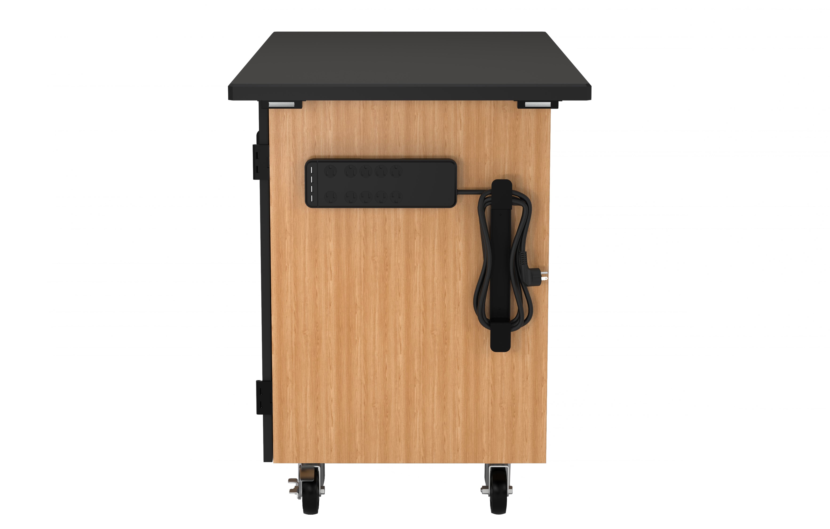 NPS® Mobile Science Cabinet with Inner Drawers & Shelf, Phenolic Top, Surface Color: Black, Cabinet Color: Oak