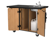 NPS® Mobile Science Cabinet with External Drawers & Pegboard, Phenolic Top and Sink, Surface Color: Black, Cabinet Color: Oak