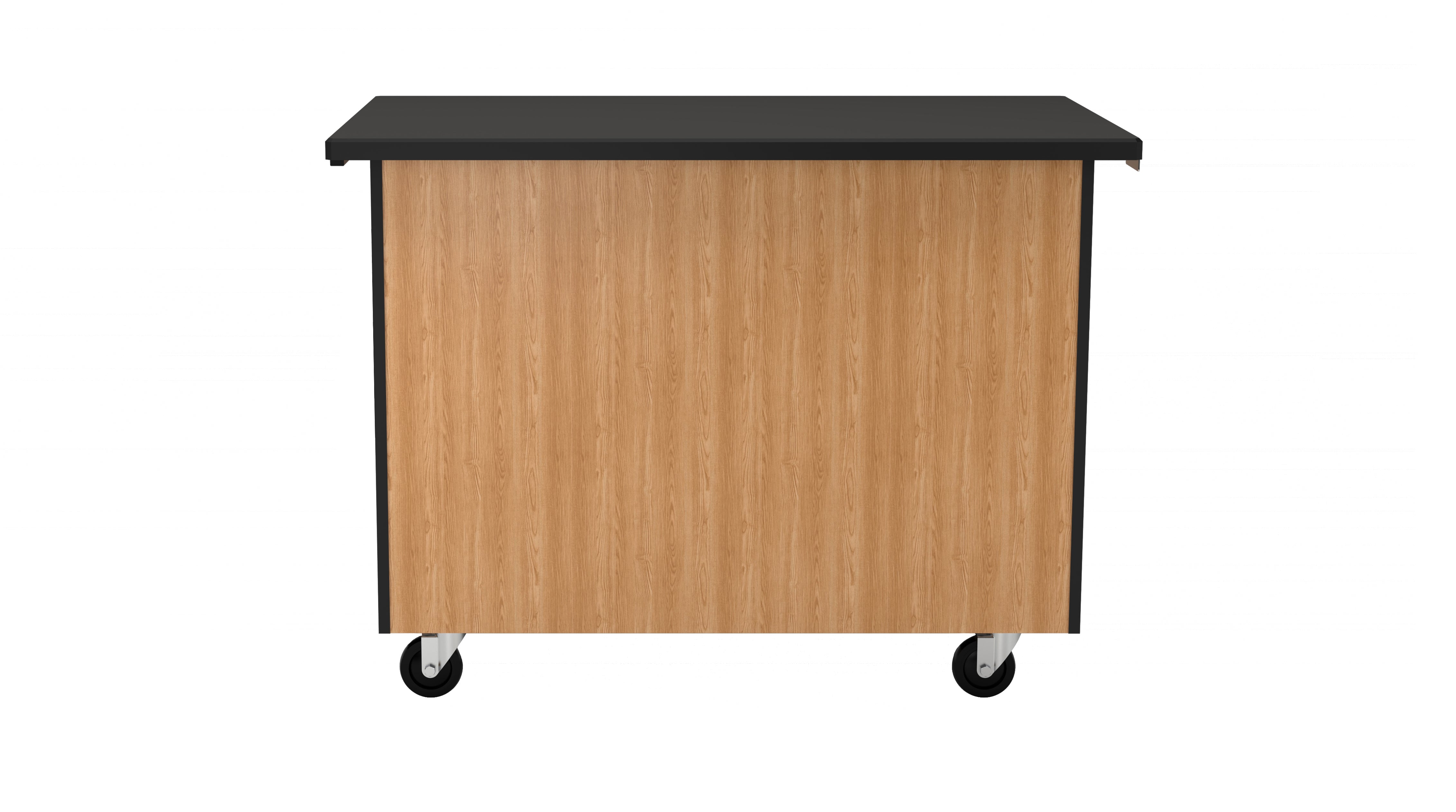 NPS® Mobile Science Cabinet with Tote Trays, Phenolic Top, Surface Color: Black, Cabinet Color: Oak