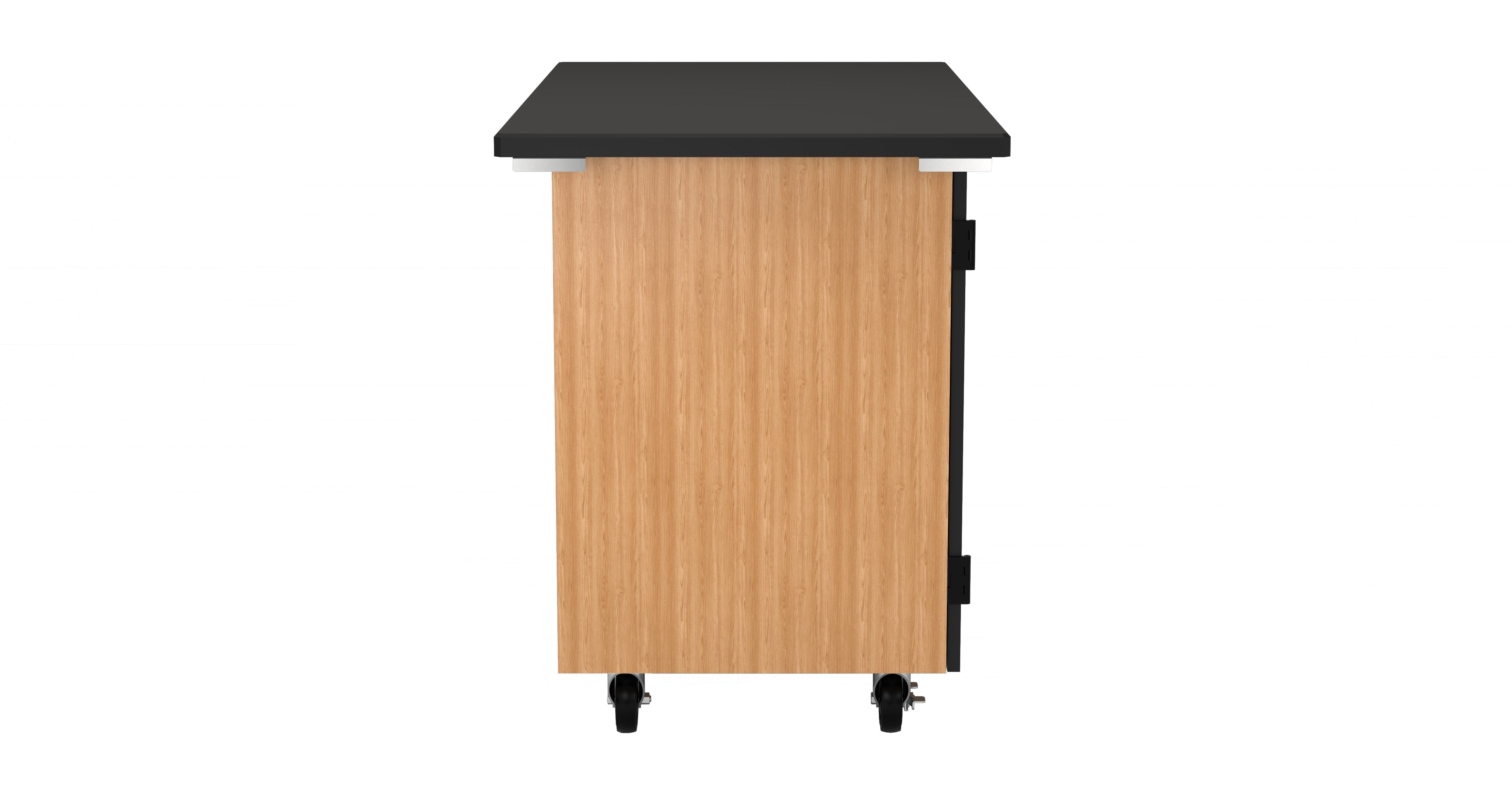 NPS® Mobile Science Cabinet with Tote Trays, Phenolic Top, Surface Color: Black, Cabinet Color: Oak