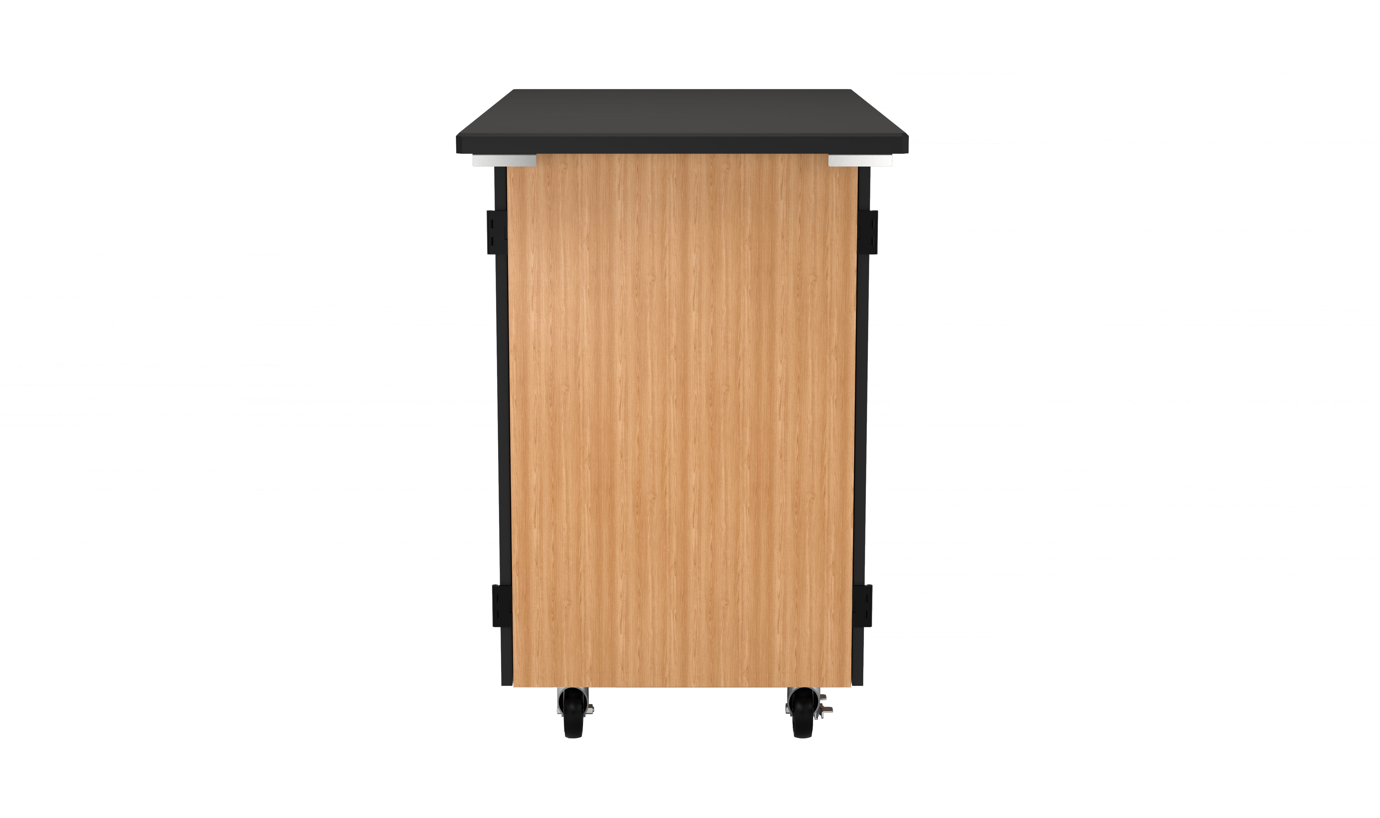 NPS® Mobile Science Cabinet with Microscope Dividers, Chem-Res Top, Surface Color: Black, Cabinet Color: Oak